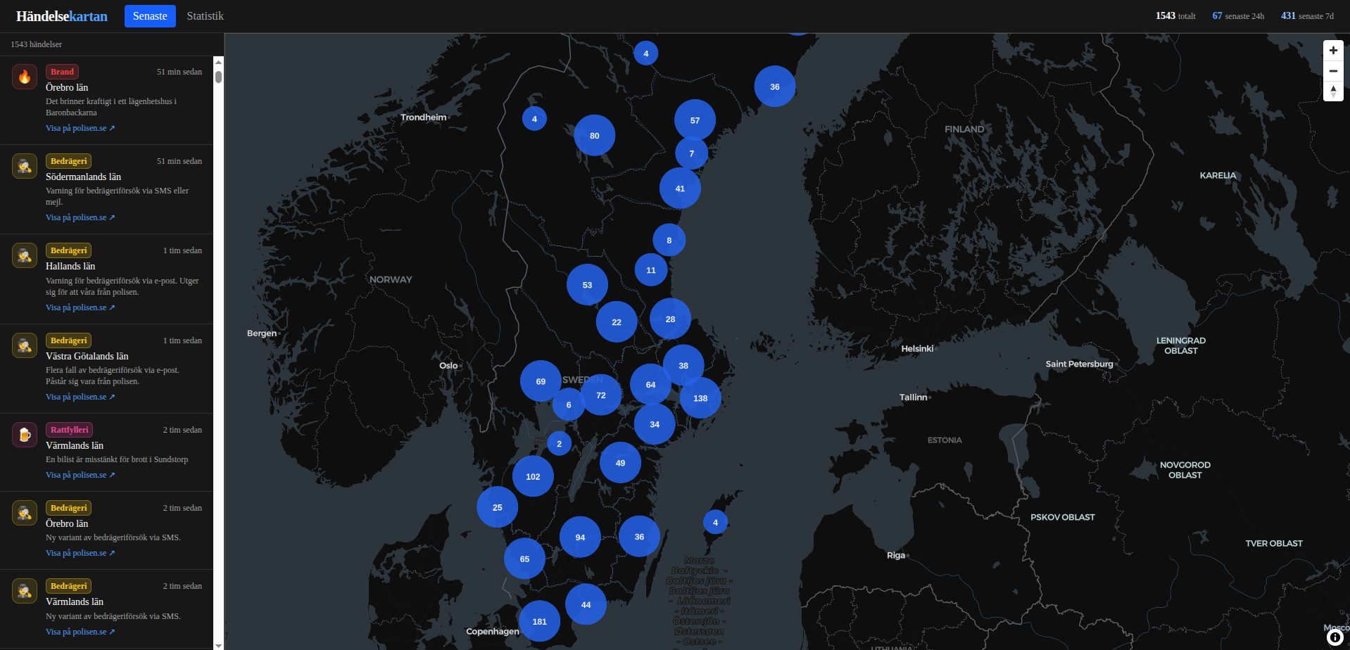 Map view and event feed