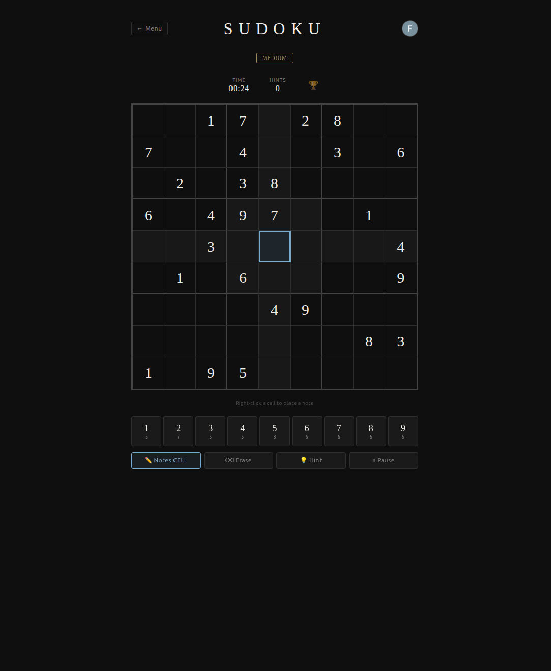 Sudoku screenshot